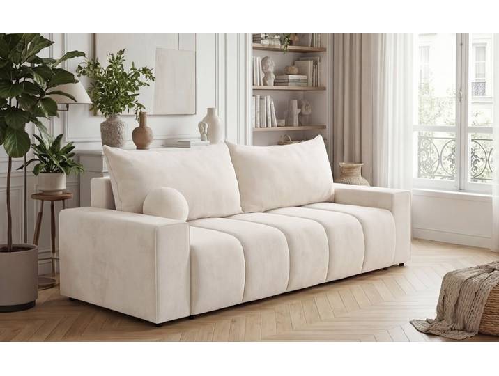 Designer 3 Sitzer Sofa Vena mit Stauraum und Schlaffunktion in Samt - Samt - Schwarz - Luxusbetten24