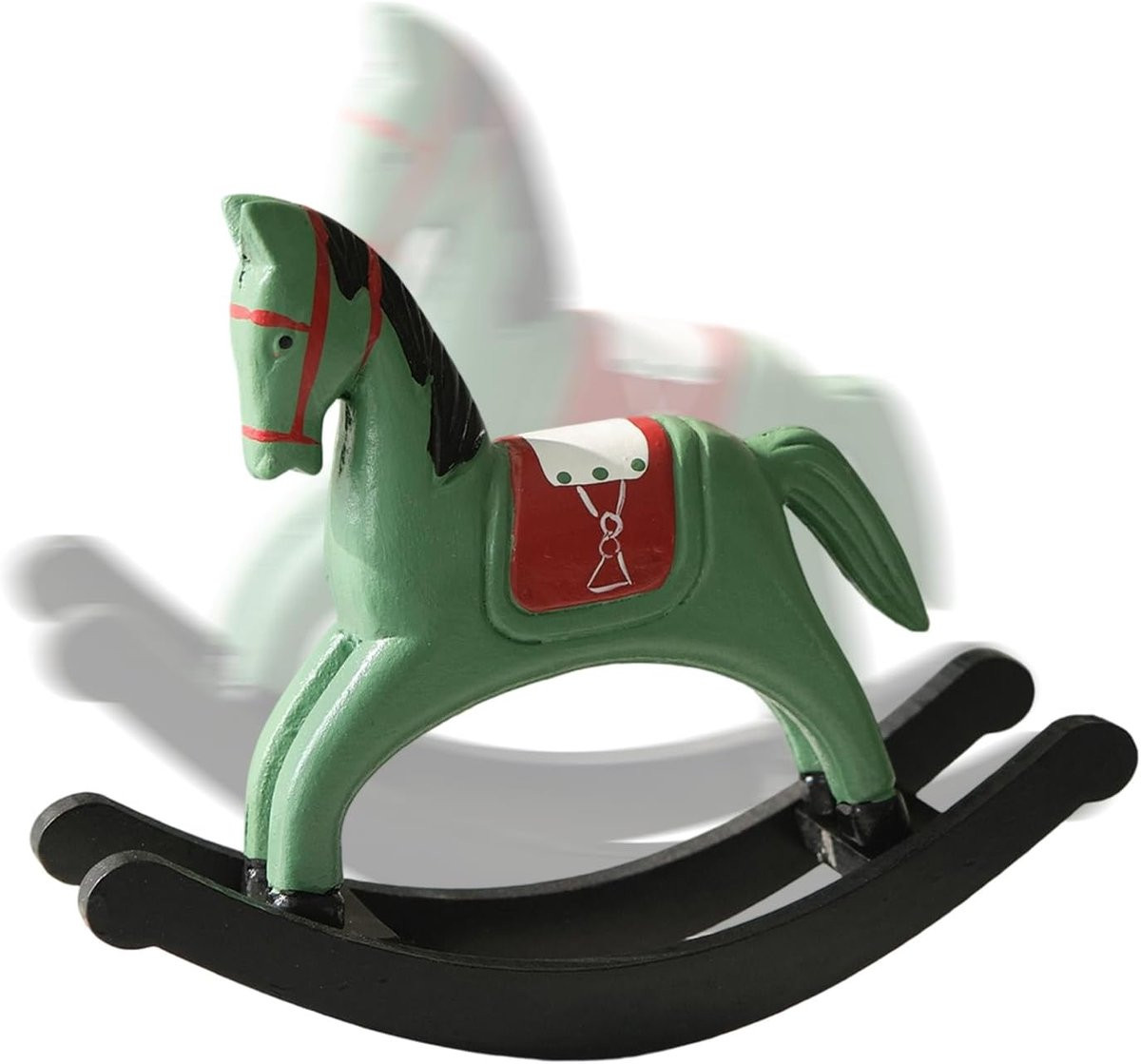 Houten Paard Beeld Groen - Decoratief Handgesneden Paard voor op de Tafel - 22 x 17,5 cm