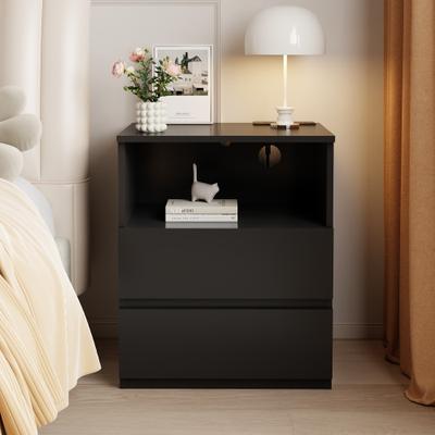 Set of 2 Wooden Nightstands End Table with USB C Charging Station