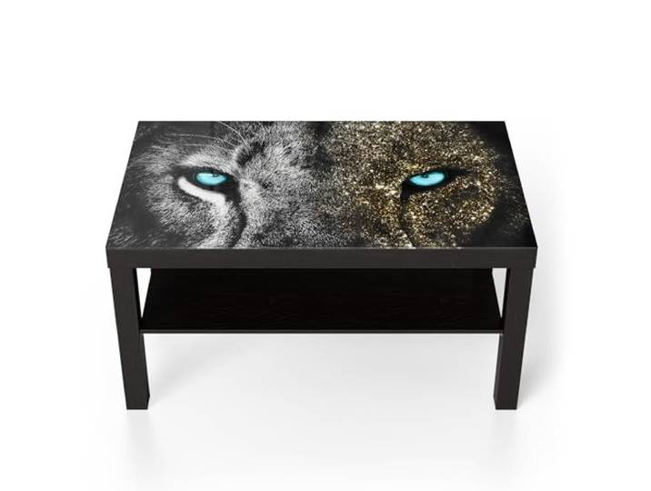 DEQORI Glastisch schwarz groß 90x50 cm Motiv Stolze Löwenstärke ausgefallener Beistelltisch aus Glas Hochglanz Couchtisch fürs Wohnzimmer moderner Couch Tisch mit Design