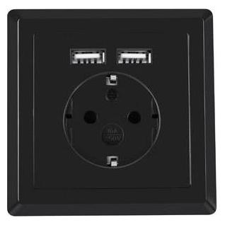 Lanberg AC-WS01-USB2-FB AC Wandsteckdose Schuko su 2 Port USB Ladegerät Juodas (AC-WS01-USB2-F-B)