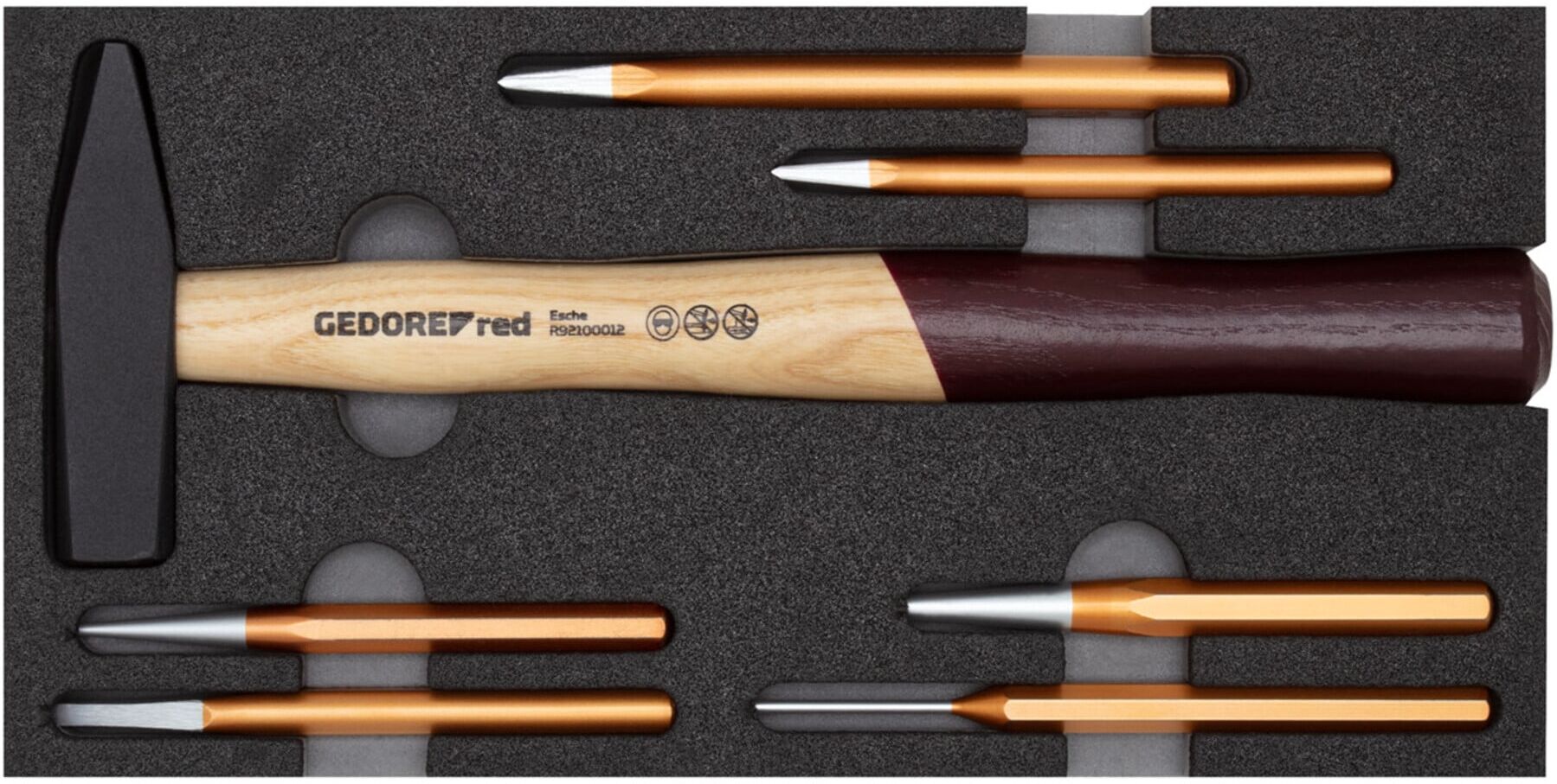 Gedore red Hammer- und Meißelsatz, Set 7-teilig, gefüllt, Werkzeug für Handwerker, im Schaumstoffmodul, R22150019 (3301718)