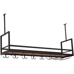 En.Casa, Weinregal, Weinregal mit Glashalterung Borejle 120x30x65 cm Schwarz/Walnussoptik (120 x 30 x 64.50 cm)