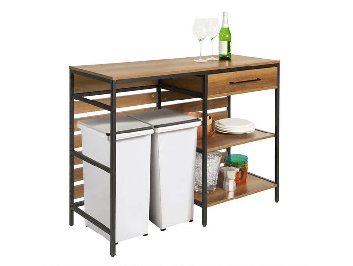SoBuy Kücheninsel Vintage Braun, Braun, Schwarz, Holzwerkstoff, Metall, 120x90x45 cm, Küchen, Küchenmöbel, Kücheninseln