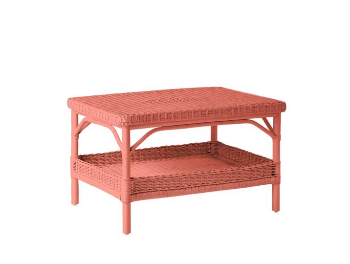 Table basse rectangulaire rotin laqué corail