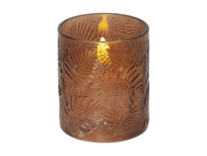 LED-Kerze LED-Kerze Pillar Flamm , braun, H:12,5cm Ø:10cm, Glas, Wachs, PARFORCE TRADITIONAL HUNTING, Kerzen, LED-Kerze