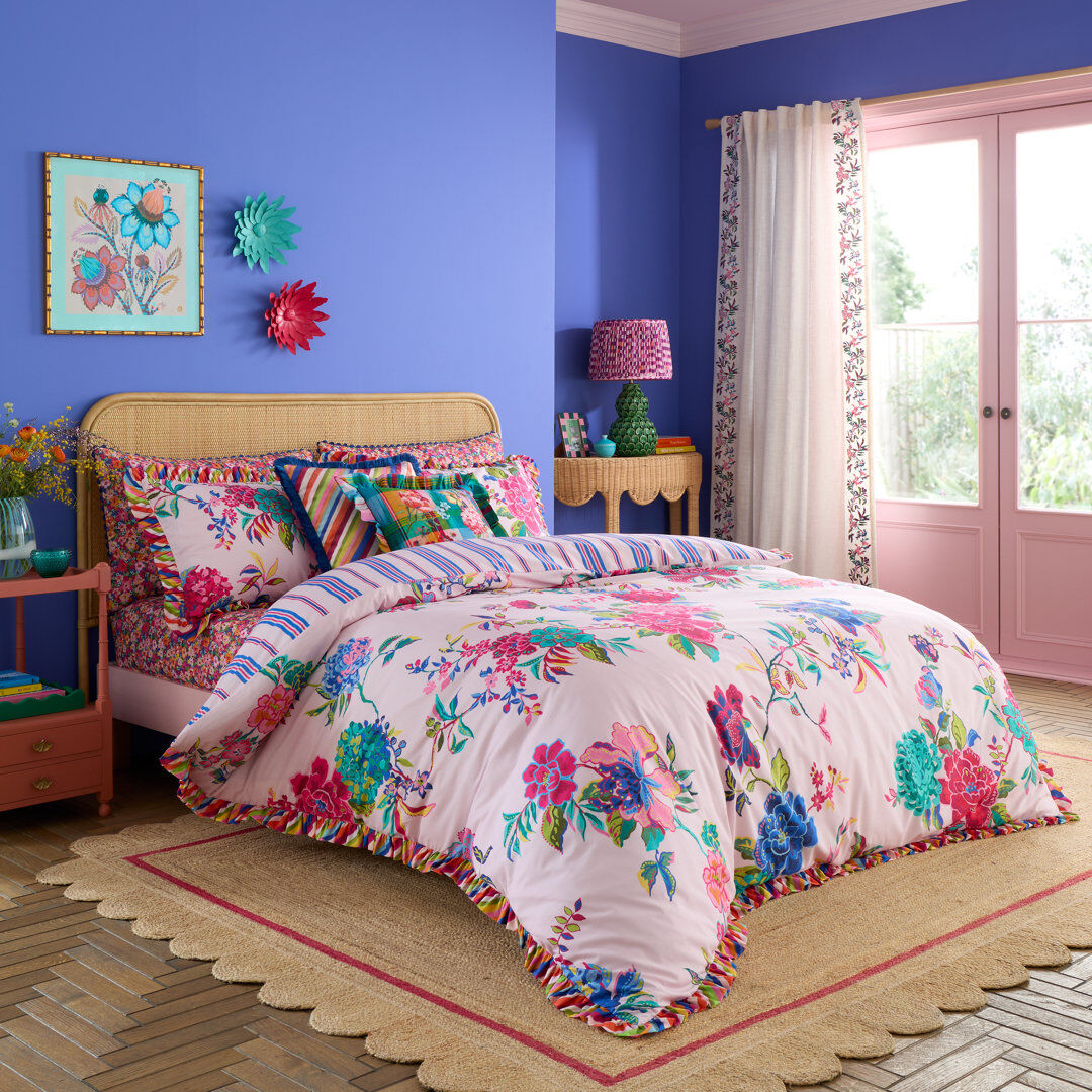 Robinson Flourish Floral 100% Cotton Reversible Duvet Cover Set Bright Single
