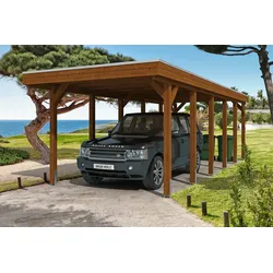 Carport Friesland 314x860cm, nussbaum, ALU-Dacheindeckung, inkl. Anker Holzcarport