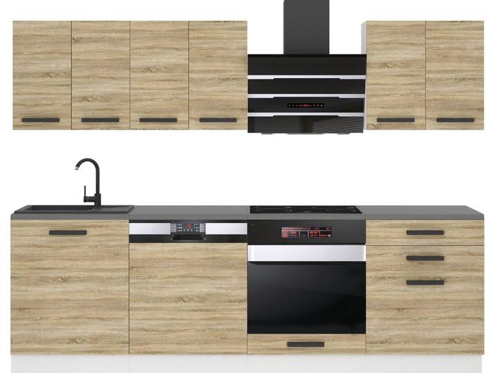 Belini Cuisine bloc Susan - Meubles de cuisine 240 cm Cuisine équipée sans appareils électroménagers avec meubles suspendus et meubles bas\, avec plans de travail\, chêne Sonoma