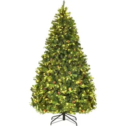 COSTWAY 240 cm LED künstlicher Weihnachtsbaum mit Falt-System und Metallständer, dekorierter Weihnachtsbaum, ideal für Zuhause
