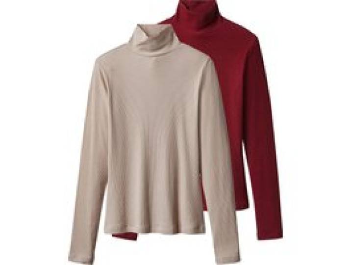 ESMARA® Lot de 2 pulls à col roulé femme (rouge/beige, M(38/40))