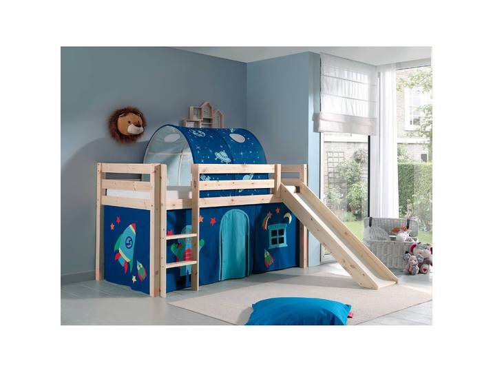 Spielbett Astro 90 x 200cm Beige/Kiefer Natur mit Rutsche/mit Tunnel/mit Leiter