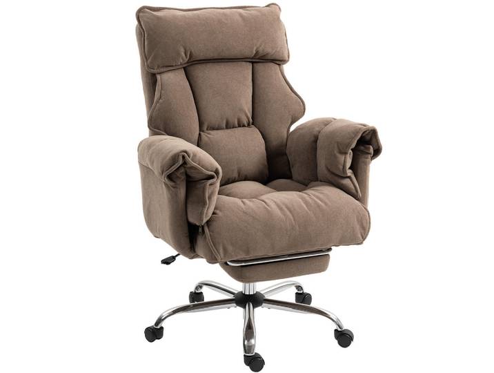 Drehstuhl ergonomisch neigbare Lehne Fußstütze weicher Stoff Hellbraun, Braun, 80x114x80 cm, Büromöbel, Bürostühle, Drehstühle