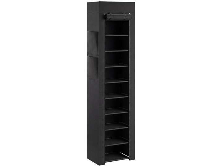 Homcom Schuhregal Vliesstoff, Metall Schwarz, 10 Fächer, 30x175x45 cm, Garderobe, Schuhaufbewahrung, Schuhregale