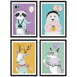 POSTER Set mit 4 Magna Tieren nordisch A3 Rahmenlos
