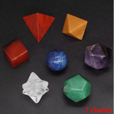 7 Piece Platonic Solid Crystal Set Sacred Geometry Chakra Healing Stones 7 Chakra