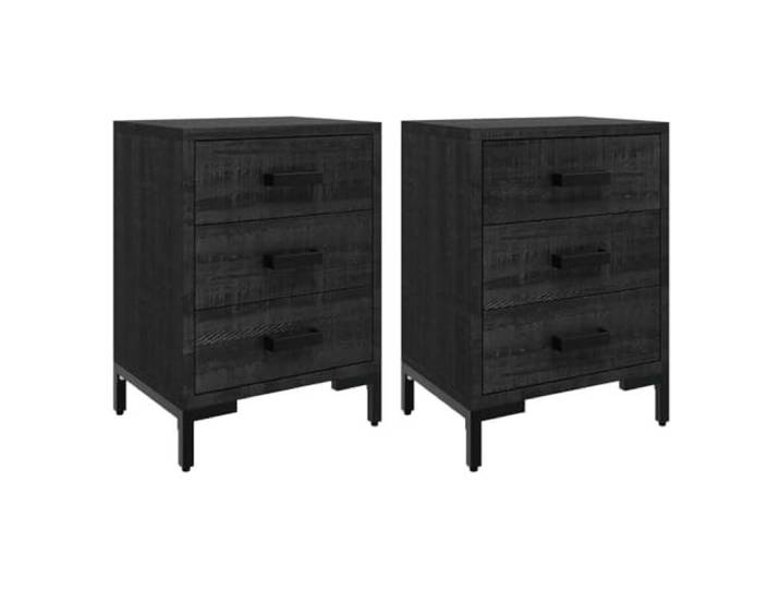 Heofavd Nachttisch 2er Set Schwarz 40x30x55 cm aus Massivholz Kiefer