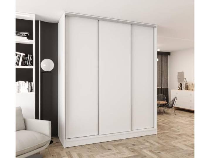 Kleiderschrank mit Schiebetüren 220cm breit Weiß 220x250 cm 2 Kleiderstangen, Ohne Schubladen, MDF Platte, Inklusive Montageset, Mit Einlegeböden, Viel Stauraum, Praktische Aufteilung