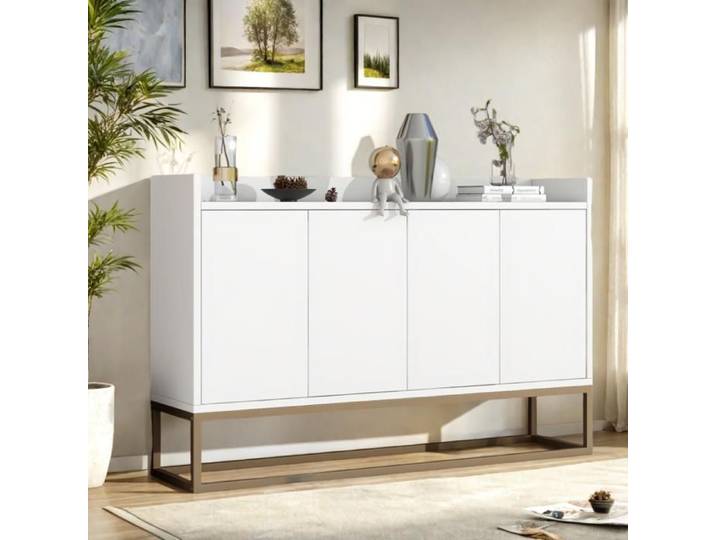 Buffet Buffet moderne minimaliste avec 4 portes et cadre en métal pour salle à manger salon cuisine blanc