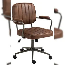 Décoshop26 - Vintage-Industrie-Bürostuhl auf Rollen aus abgenutztem braunem Synthetikmaterial höhenverstellbar BUR10685