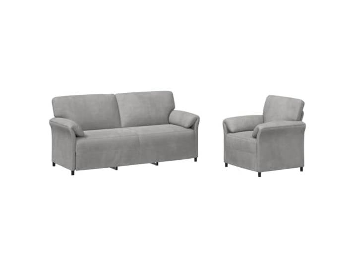 PUGYNBK Sofa aus Samt, Hellgrau, 2-teilig, Metallrahmen Modernes Design, geschwungene Arme, einfache Montage, Reinigung mit trockenem Tuch