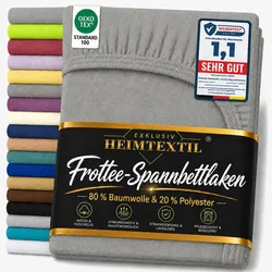 EXKLUSIV HEIMTEXTIL Frottee Spannbettlaken Premium 200 x 220 cm Grau 80% Baumwolle 20% Polyester  Öko - Tex Zertifiziert Bed-Sheet Bettlaken Spannbett