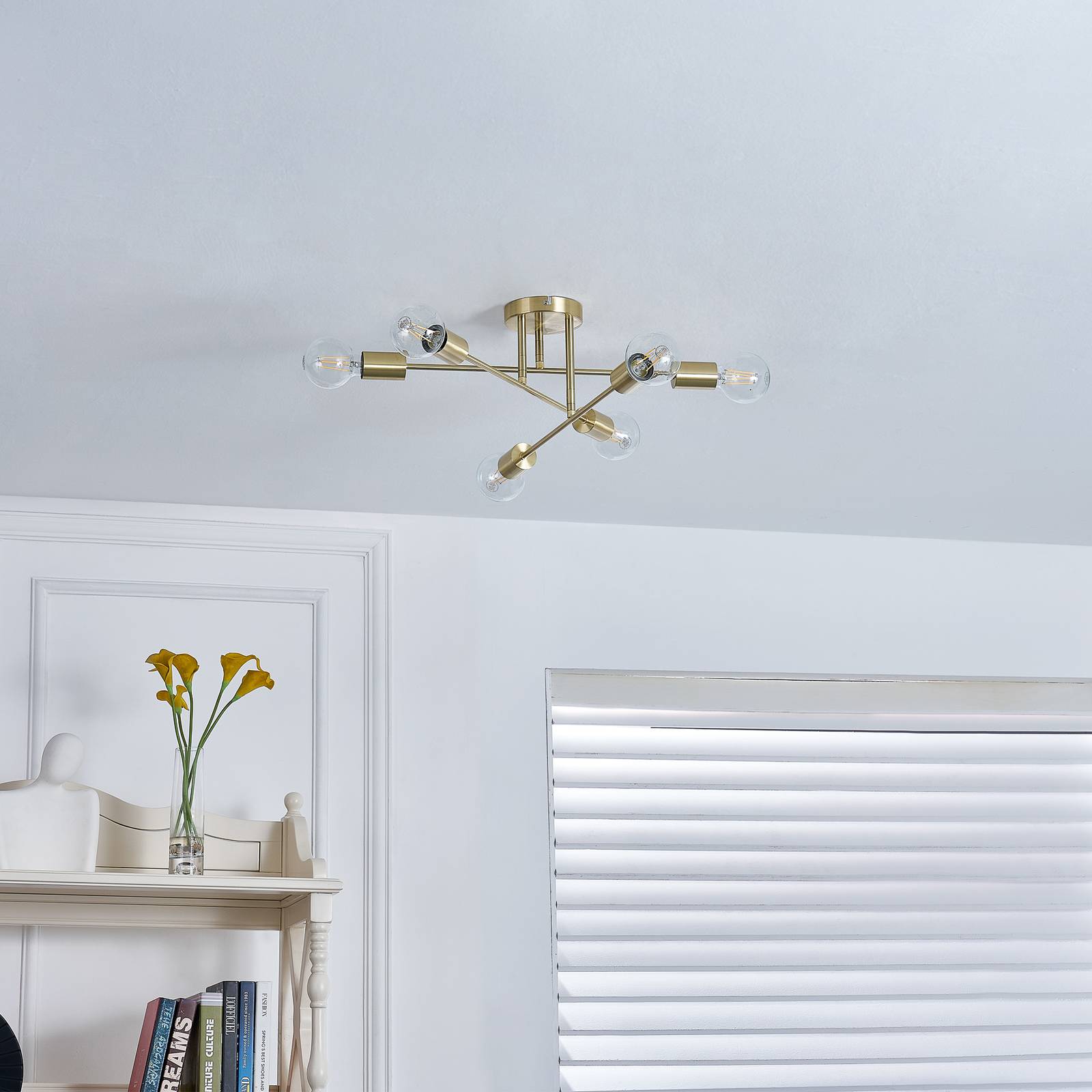 Ceiling Light Aloria Lindby, dimmable, Brass / gold, Living / Dining Room, metal, Modern, Ceiling Light