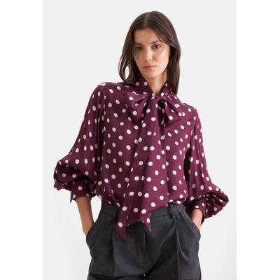 Schluppenbluse SEIDENSTICKER, Damen, Gr. M (38), lila (bordeaux), 100% Viskose, gemustert, oversize, Blusen Schluppenbluse, 1/1 Binderkragen Druck