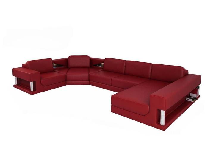 JVmoebel Wohnlandschaft Rotes Leder Sofa U-Form mit verstellbaren Kopfkissen, Made in Europa