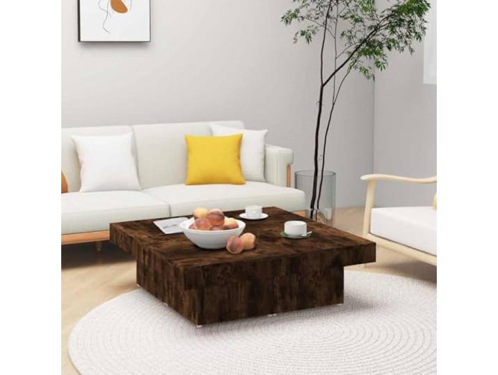 HEFZGDB Couchtisch Räuchereiche 90x90x28 cm Holzwerkstoff mit zerlegbarer Tischplatte in 4 Teilen für Wohnzimmer Dekoration und Aufbewahrung