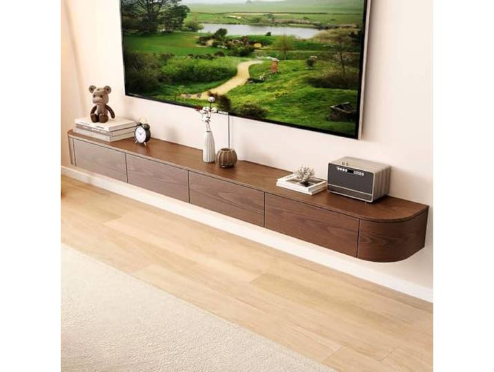 NOYHHAV Massivholz-Schwebender TV Schrank Wandmontierter Fernsehschrank-220CM Walnuss