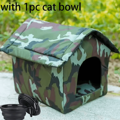Inspire Curations WeatherShield Collapsible Outdoor Cat House l House With Bowl