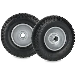 Relaxdays Schubkarrenrad 2.50-4, 2er Set, Vollgummi, Stahlfelge, Ersatzrad Schubkarre, pannensicher, 80 kg, schwarz/grau