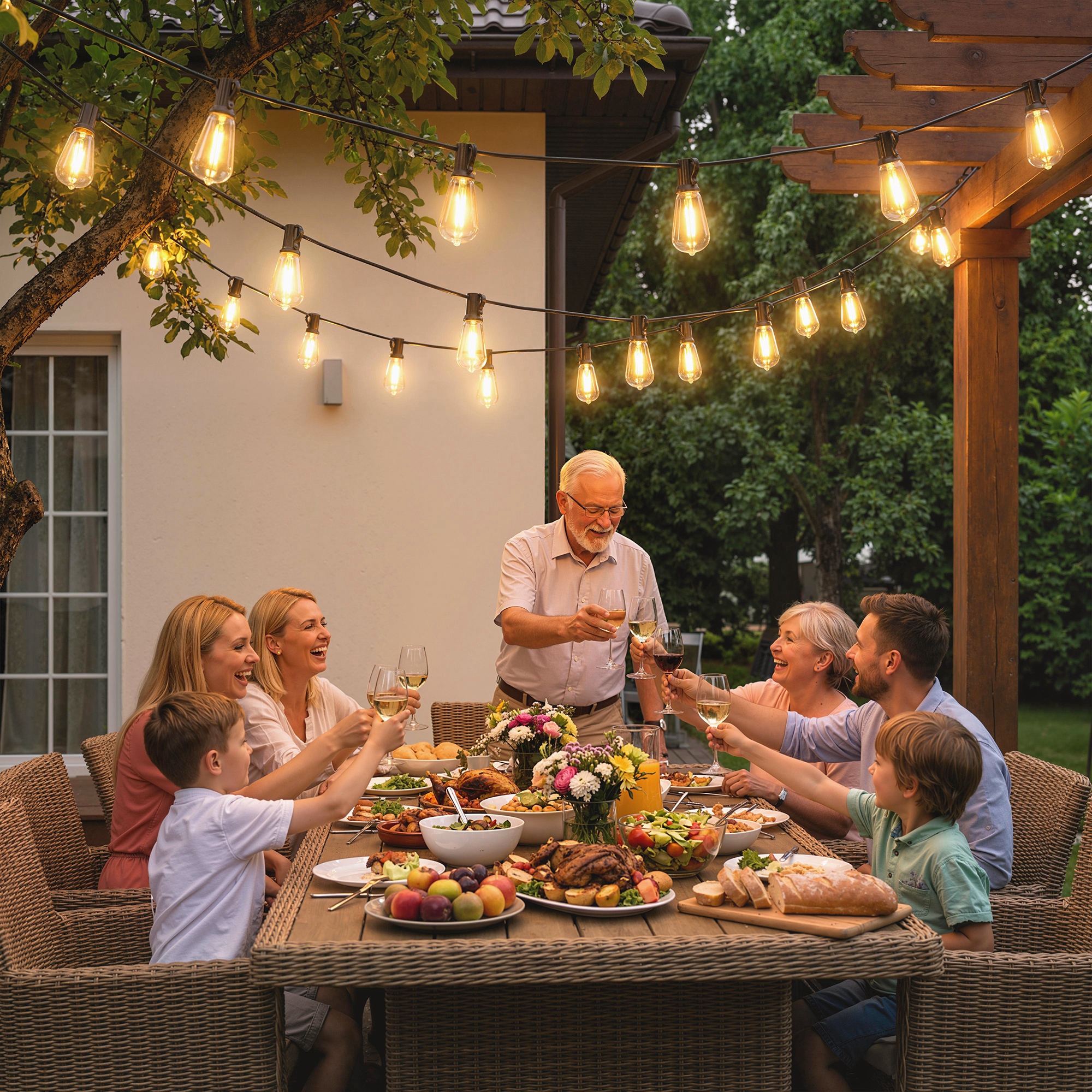 Homcom Catena Luminosa da Esterno con 50 Luci LED IP44, in PET e Plastica, 1800x3.8x9 cm, Nero e Trasparente   Aosom Italy