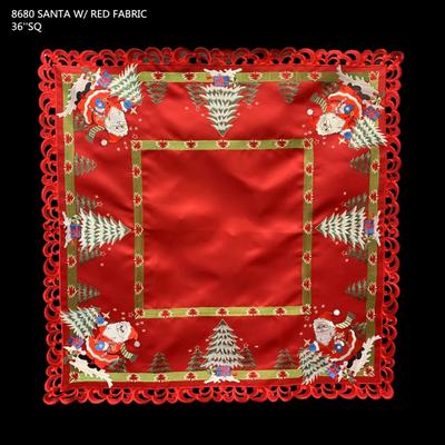 Jiallo Santa Red Embroidered Cutwork Square Tablecloth, 44 inch square