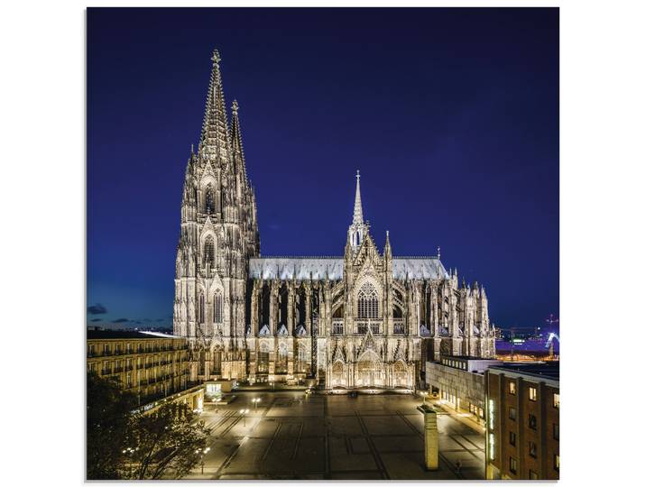 Glasbild ARTLAND Kölner Dom am Abend , blau (farbe bild(er): blau), B:50cm H:50cm, Bilder, Glasbild, in verschiedenen Grössen
