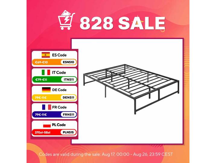 Cadre de lit double en métal Homcom pour matelas 135x190 cm avec pieds de 35 cm