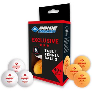 Donic-Schildkröt Tischtennisbälle Exclusive*** 40+, 3-Sterne Qualität, Ø 40mm, weiß/orange, 6 Stück