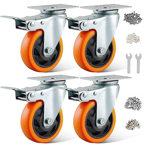 BAOLIHUI 4-delige set zwenkwielen met bevestigingsplaat, 100 mm meubelrollen met rem, belastbaar tot 600 kg
