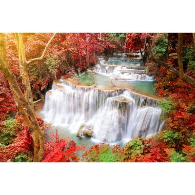 Fototapete PAPERMOON "Huay Mae Kamin Autumn Waterfall", bunt, B:5m L:2,8m, Vlies, Tapeten