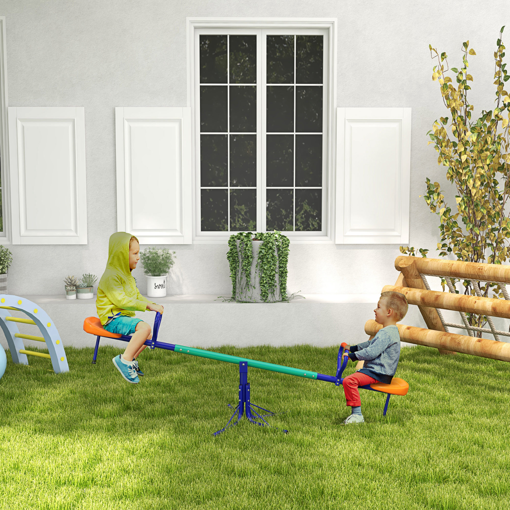 Outsunny Altalena a Bilico per Bambini 3-8 Anni con Rotazione a 360°, in Acciaio e PP, 192x60x60 cm Aosom