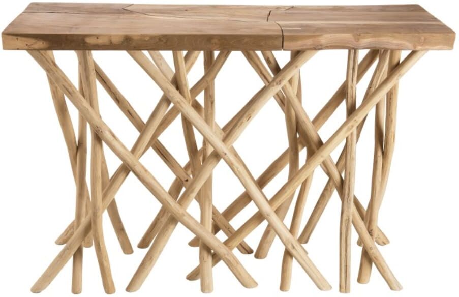 MACABANE Console nature plateau en teck pieds bois flotté Marron 120x81x39cm
