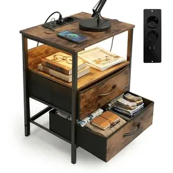 Relaxdays Beistelltisch mit LED & USB-Anschluss Braun,Schwarz
