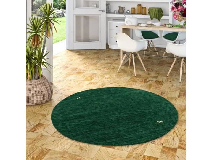 Shiva - Tapis naturel Indo Nepal Gabbeh - Vert foncé - Rond - 120x120 cm