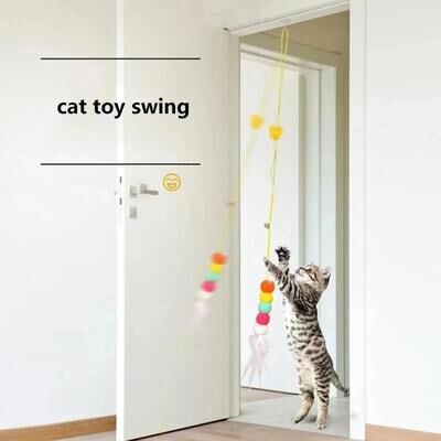 Quick Pick Pro Interactive Cat Toy Hanging Feather Ball Cat Teaser With Retractable Rope & Sound Interactive Cat Toy Hanging Feather Ball Cat Teaser With Retractable Rope & Sound