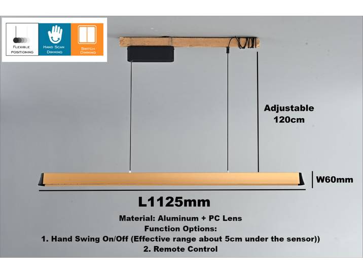 1.2M moderne pendentif LED lampe minimaliste en aluminium longue bande suspension lampe avec capteur de main luminosité barre réglable
