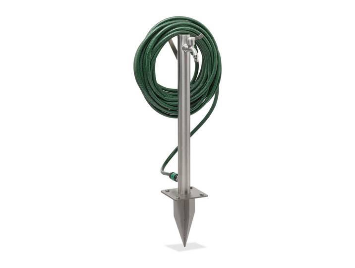 Relaxdays Wasserzapfstelle Silber Edelstahl, Silberfarben, Metall, Kunststoff, 29x91x15 cm, Gartenzubehör, Gartenpflege, Bewässerung