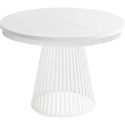 ESSTISCH Naro rund ausziehbar mit Weißem Lamellen-Metallgestell, Weiß 100-180/100/76 cm