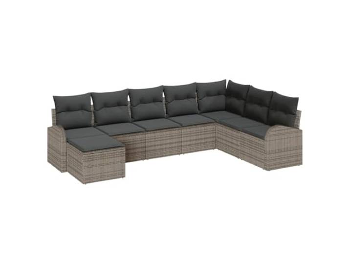 Makastle Poly-Rattan Modulares Sofa-Set 8-Teilig 289 x 179 x 85 cm Grau mit Kissen, 7 Sitzplätze, Max. 770 kg Tragkraft, 67,8 kg