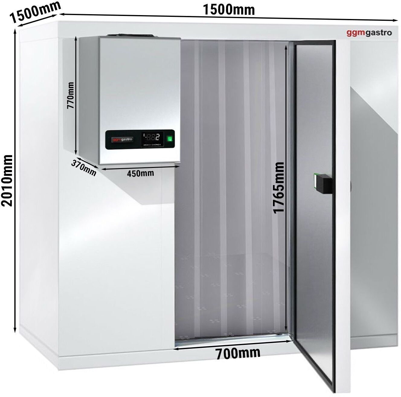 GGM Gastro Vriescel - 1500x1500mm - 2,80m³ - incl. vriesmotor - incl. strokengordijn wit